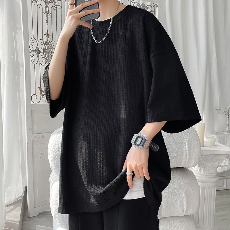 เสื้อยืดคอกลม แขนสั้น ทรงหลวม แฟชั่นฤดูร้อน สไตล์เกาหลี สําหรับผู้ชาย