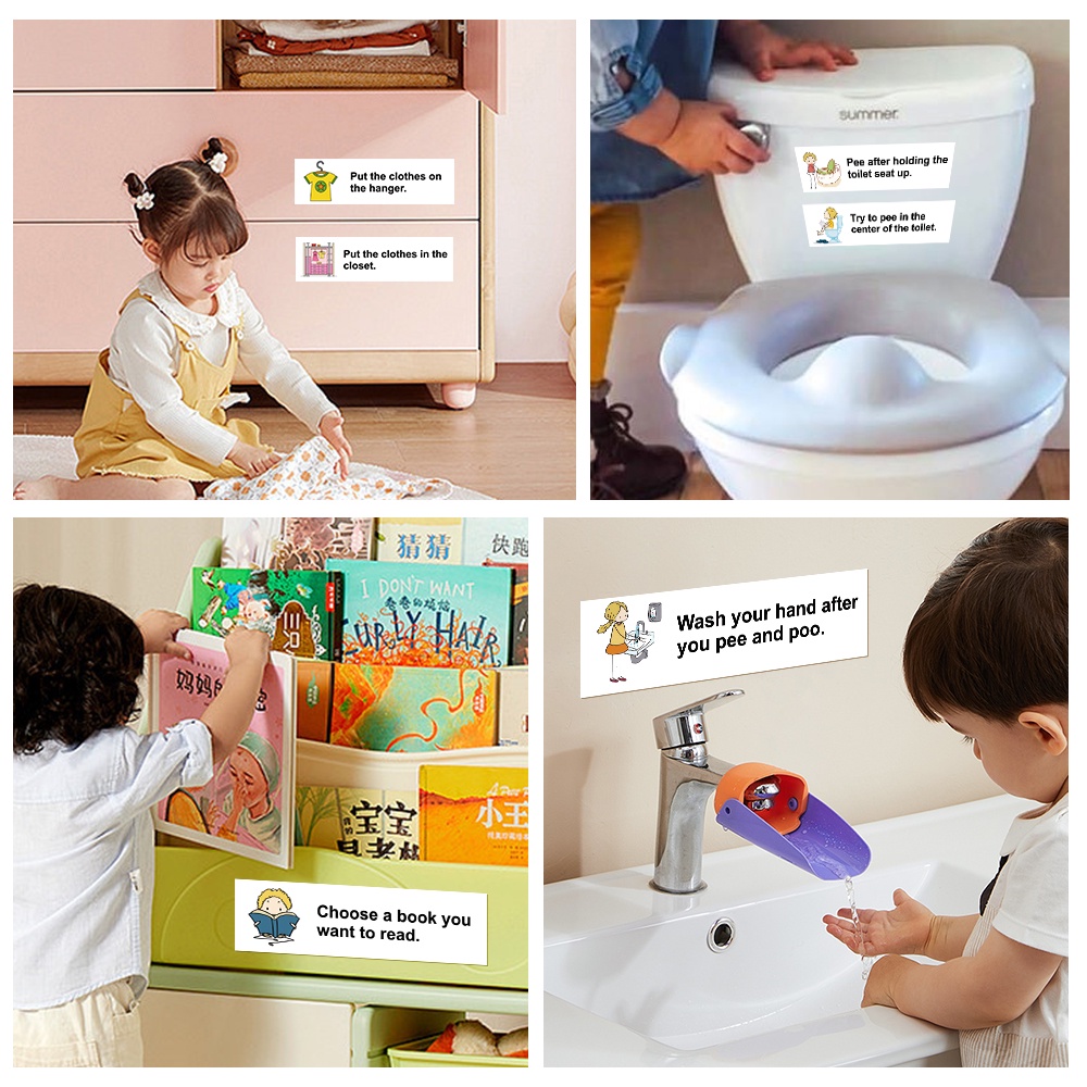 Family Daily Scene Sticker 200 สติ ๊ กเกอร ์ ประโยคสําหรับเด ็ ก Montessori การเรียนรู ้ ของเล ่ น - รูปที่ 2