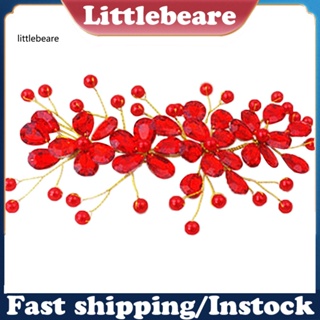 &lt;littlebeare&gt; กิ๊บติดผม ลายดอกไม้ สีแดง แฮนด์เมด เครื่องประดับ สําหรับเจ้าสาว งานแต่งงาน