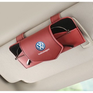 Volkswagen LOGO car sun visor hollow design glasses clip CC Arteon Variant Touareg FOX AMEO POLO ID.3 JETTA GOLF PASSAT TAIGO TIGUAN Scirocco Caravelle interior modified sunglasses business card leather material multifunctional storage box