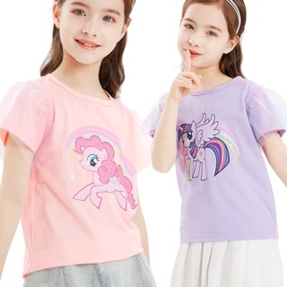 เสื้อยืดแขนสั้น พิมพ์ลาย My Little Pony แฟชั่นฤดูร้อน สไตล์เจ้าหญิง สําหรับเด็กผู้หญิง