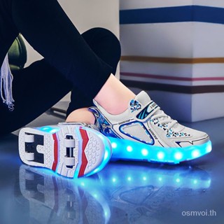 พร้อมส่ง เชือกผูกรองเท้าสเก็ต แบบสองล้อ คุณภาพดี แบบชาร์จไฟได้ สําหรับเด็ก