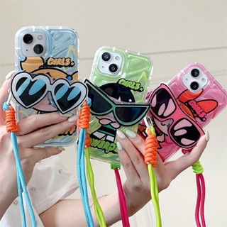 เคสโทรศัพท์มือถือ TPU นิ่ม แบบใส ลายการ์ตูน The Powerpuff Girls และกระเป๋าสะพายข้าง สําหรับ iPhone 14 13 12 11 Pro MAX X XS XR XS MAX 6 7 8 Plus