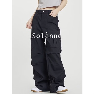 Solenne  กางเกงขายาว กางเกงยีสน์ผู้หญิง ทรงหลวม ๆ ตรง Retro Hip Hop Pants 2023 NEW Style Chic สวยงาม ทันสมัย คุณภาพสูง A20M03W 36Z230909