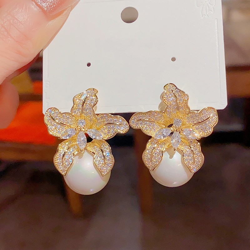 ต่างหูแฟชั่น รูปดอกไม้ ประดับมุก สไตล์ยุโรป อเมริกัน เรโทร หรูหรา - รูปที่ 6