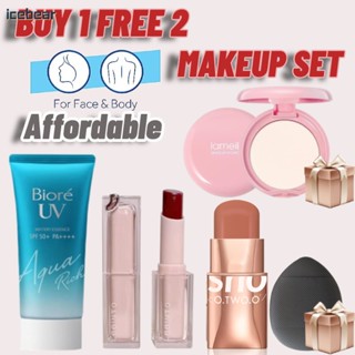 [Make Up Set Original] SPF50 SPA+++ Cream Not Greasy Sun cream Sunblock 5PCS+Oil Control Matte Face With PUFF Powder FREE+Matte Velvet Glossy Lip+PLUSH [icebear]