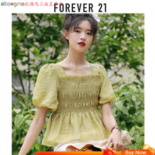 [Ditengma] Forever21 เสื้อแขนสั้น ผ้าชีฟอง คอสี่เหลี่ยม แบบบาง แฟชั่นฤดูร้อน สําหรับผู้หญิง 2023