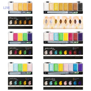 Live สีน้ําเมทัลลิก สีทอง 8 สี พร้อมแปรง สําหรับศิลปิน 5 สี