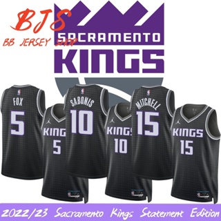 【BJS �� เสื้อกีฬาแขนสั้น ลายทีม Declaration Of The Kings Sacramento Jersey Edition NO. 2022 23 ลูกบาสเก็ตบอล Aaron Fox 5De