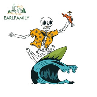 Earlfamily สติกเกอร์ ลายอนิเมะ Skull Surf RV ขนาด 13 ซม. x 12.1 ซม. สําหรับติดตกแต่งหน้าต่างรถยนต์ แล็ปท็อป