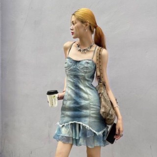 ♥ เช็คสินค้าก่อนสั่ง BLUMARINE DENIM RUFFLE MINI DRESS แบรนด์ดัง เดรสมินิ เดรสยีนส์ ผ้ายีนส์ แต่งระบาย