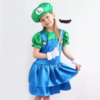 ชุดคอสเพลย์ Super Mario Brothers Miss Luigi Meninas Trajes สําหรับปาร์ตี้ฮาโลวีน