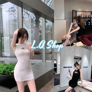 L.A Shop ​​พร้อมส่ง ชุดเดรส ไหมพรม แขนกุดผ้าร่อง รัดรูป กระโปรงทรงเอ4สี "6585-1" -C