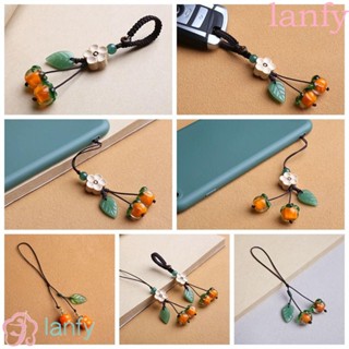 Lanfy สายคล้องโทรศัพท์มือถือ ลายผลไม้ สีส้ม สไตล์วินเทจ