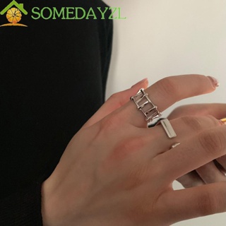 Somedayzl แหวนโซ่เปิด ทรงเรขาคณิต ปรับได้ สไตล์พังก์ ฮิปฮอป ของขวัญ