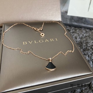 [พร้อมส่ง] Bvlgari สร้อยคอ จี้รูปพัด สีดํา โรสโกลด์