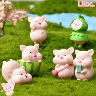 Lilac ตุ๊กตาเรซิ่น PVC รูปการ์ตูนหมูน่ารัก ขนาดเล็ก สําหรับตกแต่งบ้าน 7 ชิ้น ต่อชุด