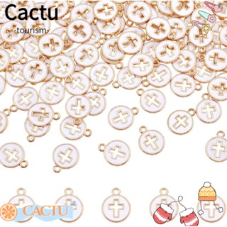 Cactu จี้ไม้กางเขน อัลลอย ทรงกลม สีขาว สําหรับพวงกุญแจ 100 ชิ้น