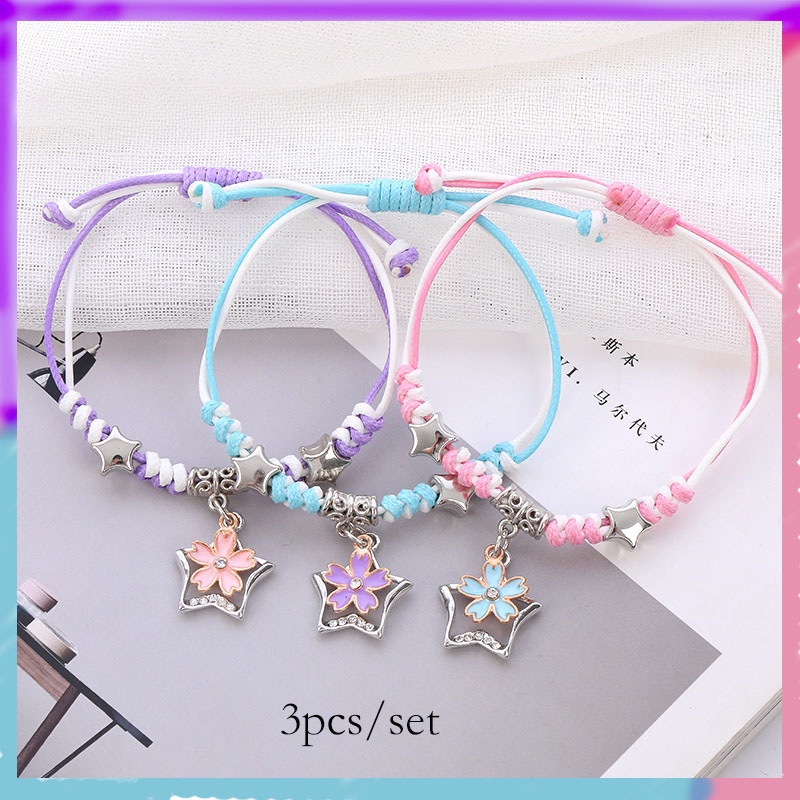 3 ชิ้น/เซ็ต Lucky Charm Handmade คู่ Trio สร้อยข้อมือมิตรภาพ Moon/Bff/ดอกทานตะวัน/Cherry Blossom สไตล์สําหรับเพื่อนที่ดีที่สุดเด็กสาว/คนรัก