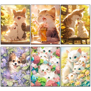 5D DIY Diamond Painting สติกเกอร์ปักครอสสติตช์คริสตัล รูปการ์ตูนแมวน่ารัก แฮนด์เมด DIY สําหรับตกแต่งบ้าน