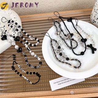 Jeromy สายคล้องโทรศัพท์มือถือ อะคริลิค ประดับลูกปัดไข่มุก ป้องกันการสูญหาย สีดํา สําหรับผู้หญิง