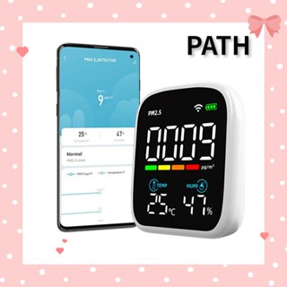 PATH เครื่องตรวจจับคุณภาพอากาศ WiFi PM2.5 หน้าจอ LED 3-in-1 สีขาว สําหรับบ้าน สํานักงาน โรงเรียน