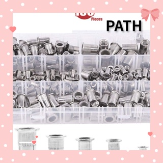 PATH ชุดหมุดย้ํา สเตนเลส 304 ทนทาน 3/8-16, 5/16-18, 1/4-20, 180 ชิ้น #10-24, #8-32 ชุดหัวแบน ใส่น็อต สําหรับคละแบบ