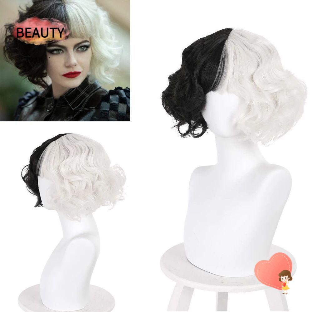 Beauty วิกผมคอสเพลย์ Cruella De Vil Kuila สีขาวและสีดําแฟชั่นสําหรับผู้หญิง