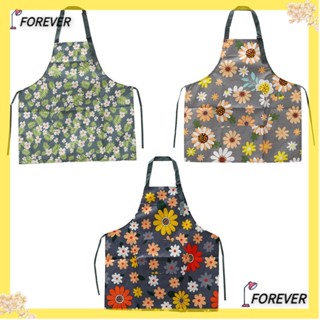 FOREVER ผ้ากันเปื้อน โพลีเอสเตอร์ ลายดอกไม้ พร้อมกระเป๋า สําหรับแขวนห้องครัว ผู้ใหญ่ 3 ชิ้น