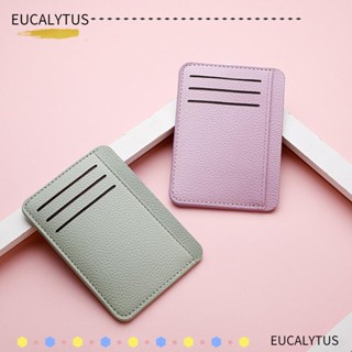 Eutus กระเป๋าใส่บัตรเครดิต หนัง PU แบบบางพิเศษ สีพื้น 6 ช่อง สไตล์มินิมอล แฟชั่นสําหรับผู้ชาย