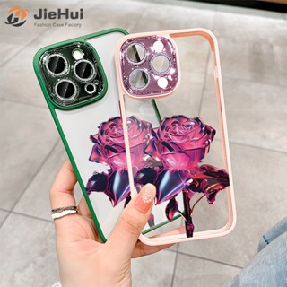 Jiehui เคสโทรศัพท์มือถือแฟชั่น ประดับเพชรคริสตัล สีแดงกุหลาบ สําหรับ iPhone 14 13 12 11 Pro Max Plus Flash ZY138