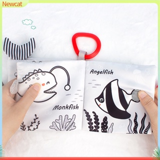 {Newcat} หนังสือผ้า ลายหางสัตว์ สีดํา สีขาว ของเล่นเสริมการเรียนรู้ สําหรับเด็ก 0-1 ปี