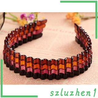 [Szluzhen1] ที่คาดผม ลายคลื่นฟันซิก สีน้ําตาล สําหรับผู้หญิง และผู้ชาย