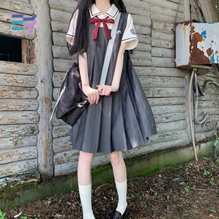 Sanchi ใหม่ ชุดเดรสกระโปรง เครื่องแบบนักเรียน ปักลายนม สไตล์ญี่ปุ่น น่ารัก สีเทา น้ําเงินเข้ม เหมาะกับฤดูใบไม้ผลิ ฤดูร้อน สําหรับสตรี