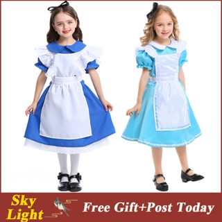 เครื่องแต่งกายคอสเพลย์ ชุดเดรสเจ้าหญิง Alice in Wonderland Disney Lolita Maid เหมาะกับเทศกาลฮาโลวีน คริสต์มาส สําหรับเด็กผู้หญิง