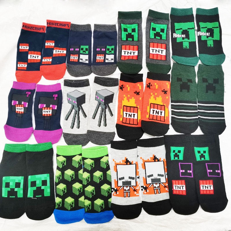 Minecraft สุ่ม 1 คู่ การ์ตูน เด็ก ถุงเท้า ลําลอง เรือ ถุงเท้าเด็กผู้ชาย เด็กผู้หญิง ถุงเท้าข้อเท้า
