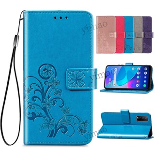 เคสหนัง ฝาพับ ลายใบโคลเวอร์สี่แฉก พร้อมช่องใส่บัตร สําหรับ Vivo V2022 V2023 V2204 V2214 V2203 V2237 V2230 V2201 V2158 V2202 V2126 V2130 V2120 V2111