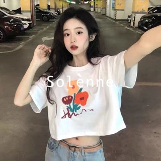 Solenne  เสื้อครอป เสื้อยืดผู้หญิง ครอป baby tee สาวเรโทร 2023 NEW Style ทันสมัย Comfortable Chic Korean Style A99J52H 36Z230909