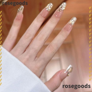 Rosegoods1 เล็บปลอมแฟชั่น หัวเหลี่ยม แบบเต็มเล็บ สไตล์ฝรั่งเศส สําหรับผู้หญิง