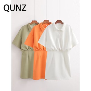 Qunz ชุดเดรส แขนสั้น สีพื้น 3149