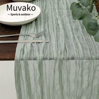 Muvako ผ้าปูโต๊ะ แบบจีบ ทรงสี่เหลี่ยมผืนผ้า สีเขียว สีเทา สไตล์โบฮีเมียน 158 นิ้ว สําหรับตกแต่งปาร์ตี้ 2 ชิ้น