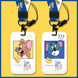 เคสโทรศัพท์มือถือแบบแข็ง ลายการ์ตูน Tom and Jerry พร้อมสายคล้อง สําหรับนักเรียน บัตรประจําตัวประชาชน