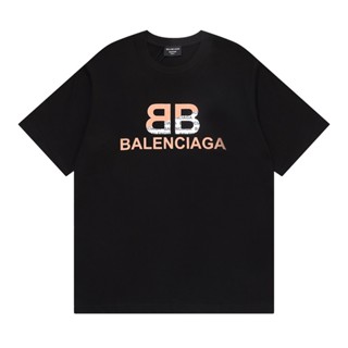 Ba88len&amp;ga- เสื้อยืดคอกลม แขนสั้น พิมพ์ลาย Double B Misprinted Spliced สไตล์คลาสสิก Kl674