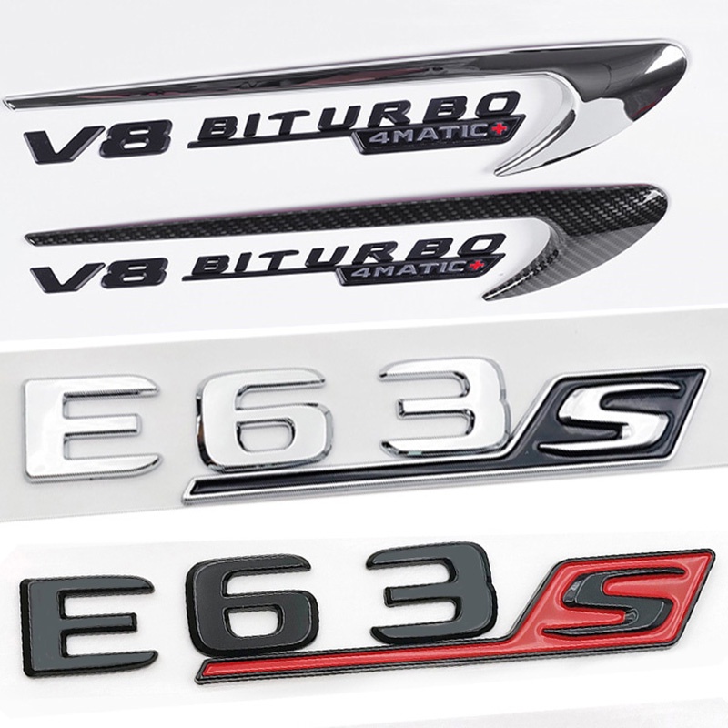 三维 ตัวอักษรสําหรับรถยนต์ Mercedes E63S AMG W212 W213 ด้านหลังสติกเกอร์ Fender Trim Badge V8 Biturbo 4matic Emblem โลโก้อุปกรณ์เสริม