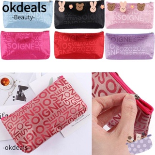 Okdeals กระเป๋าเครื่องสําอาง มีซิป ลายตัวอักษร แบบพกพา