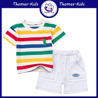 [THOMAS Kids] เสื้อยืดแขนสั้น ผ้าฝ้าย ลายทาง สีสันสดใส แฟชั่นฤดูร้อน สําหรับเด็กผู้ชาย และเด็กผู้หญิง 1-8 ปี