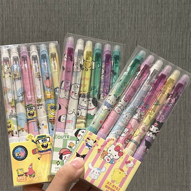 Gany Sanrio Genshin Impact blue Click ปากกาลูกลื่น ลบได้ เครื่องเขียนปากกาเจล SpongeBob ST สําหรับนักเรียน