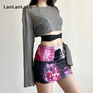 Lanlanlolo เสื้อยืด คอกลม แขนยาว สีพื้น แฟชั่นสําหรับผู้หญิง 2023