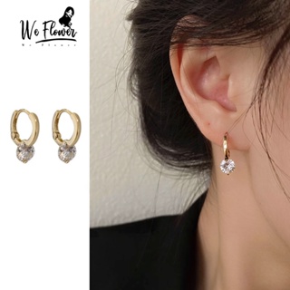 We Flower ต่างหูห่วง ทรงกลม ประดับเพทาย สีทอง 14K เครื่องประดับ สําหรับผู้หญิง