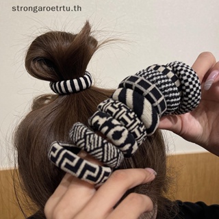 Strongaroetrtu ยางรัดผมหางม้า แบบยืดหยุ่น ไร้รอยต่อ สีดํา และสีขาว สไตล์วินเทจ แฟชั่นสําหรับผู้หญิง 5 ชิ้น